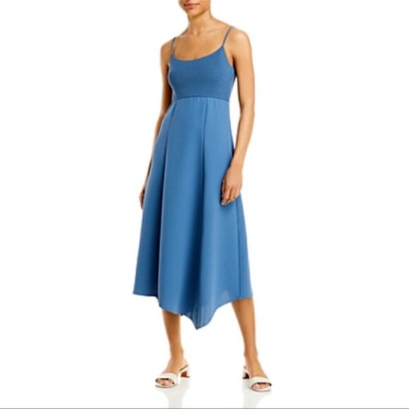 Theory Fit & Flare Tank Dress Crepe Combo Steel Blue Medium - Picture 9 of 9